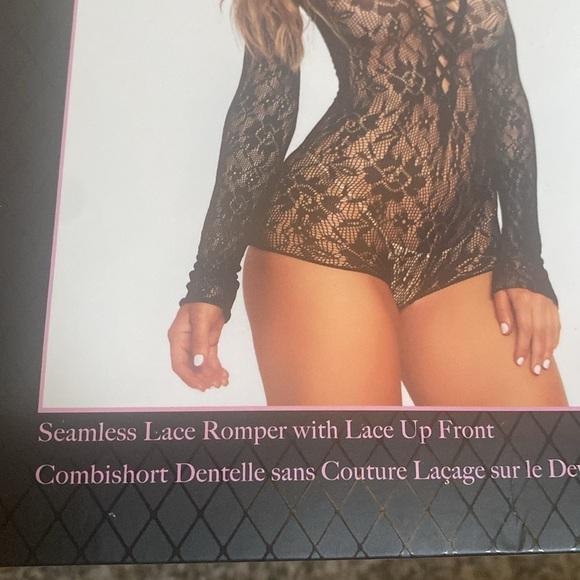 NEW Seamless black Lace romper lingerie with lace up front - Picture 4 of 4